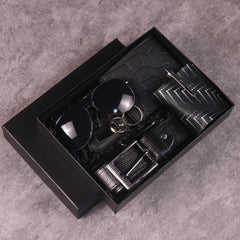 7pcs Men's Gift Set with Box Glasses Wallet Tie Tie Clip Belt