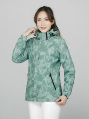 Camo Long Sleeves Outdoor Jacket Waterproof Zip Pockets Hood Women's Coat