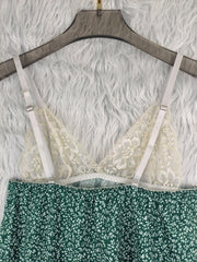 Floral Print Lace V Neck Backless Nightdress Sleepwear
