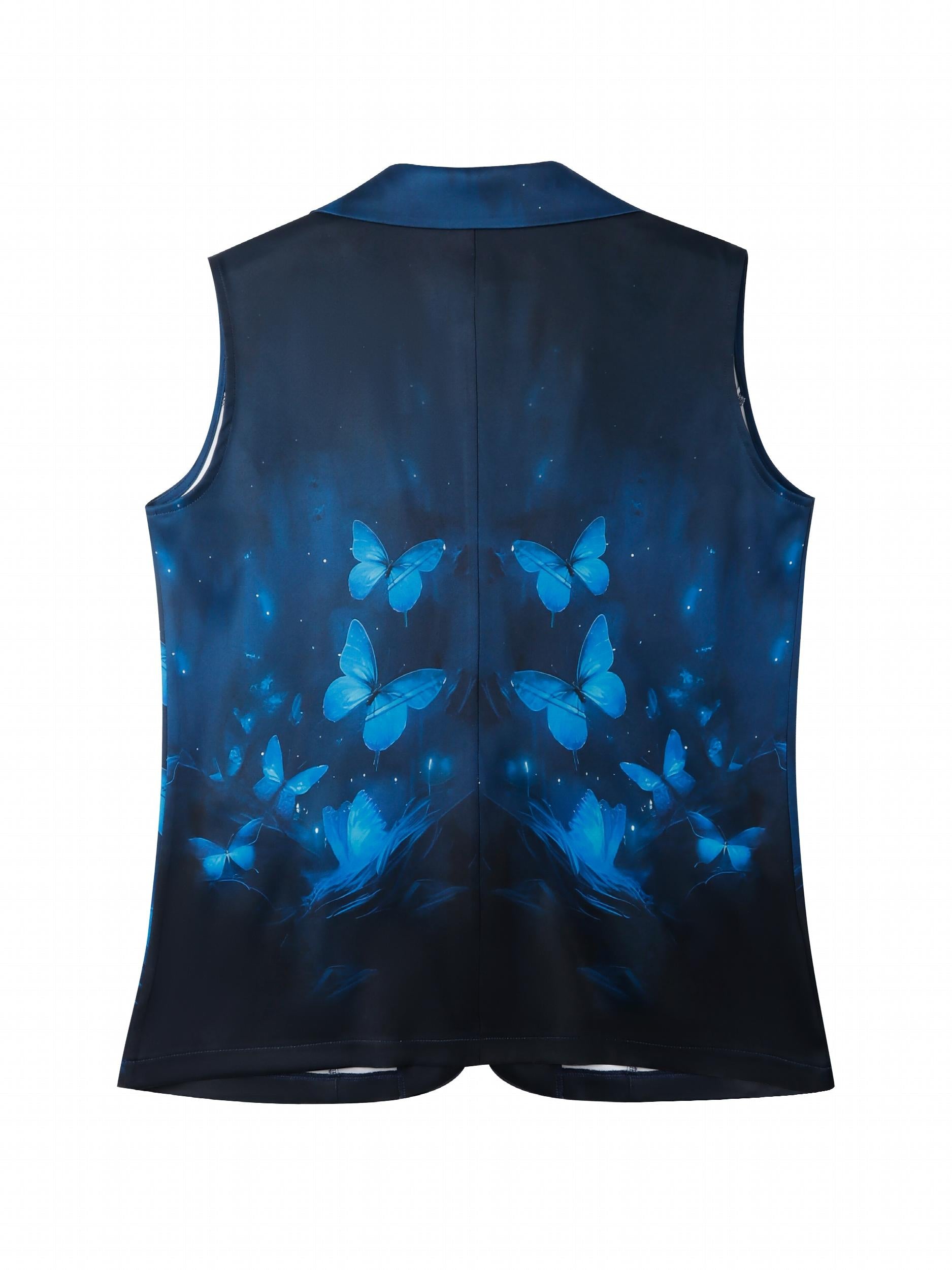  Butterfly Print Button Blazer Vest