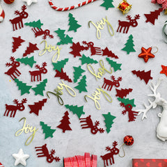 Christmas Confetti Decorations Pack - Merry Christmas Joy Trees & Reindeer Shape