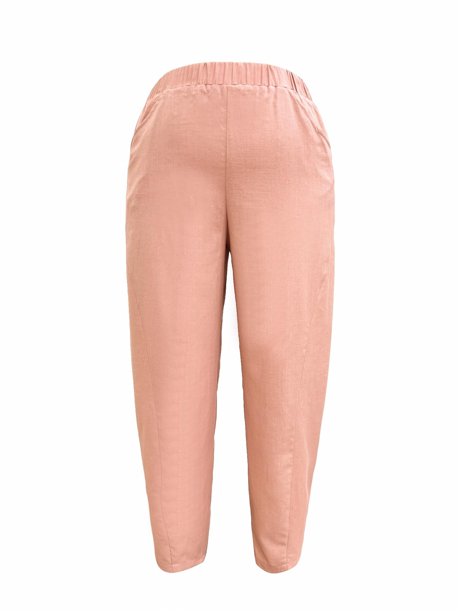  Solid Elastic High Rise Casual Pants