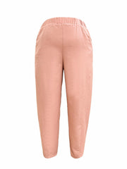  Solid Elastic High Rise Casual Pants