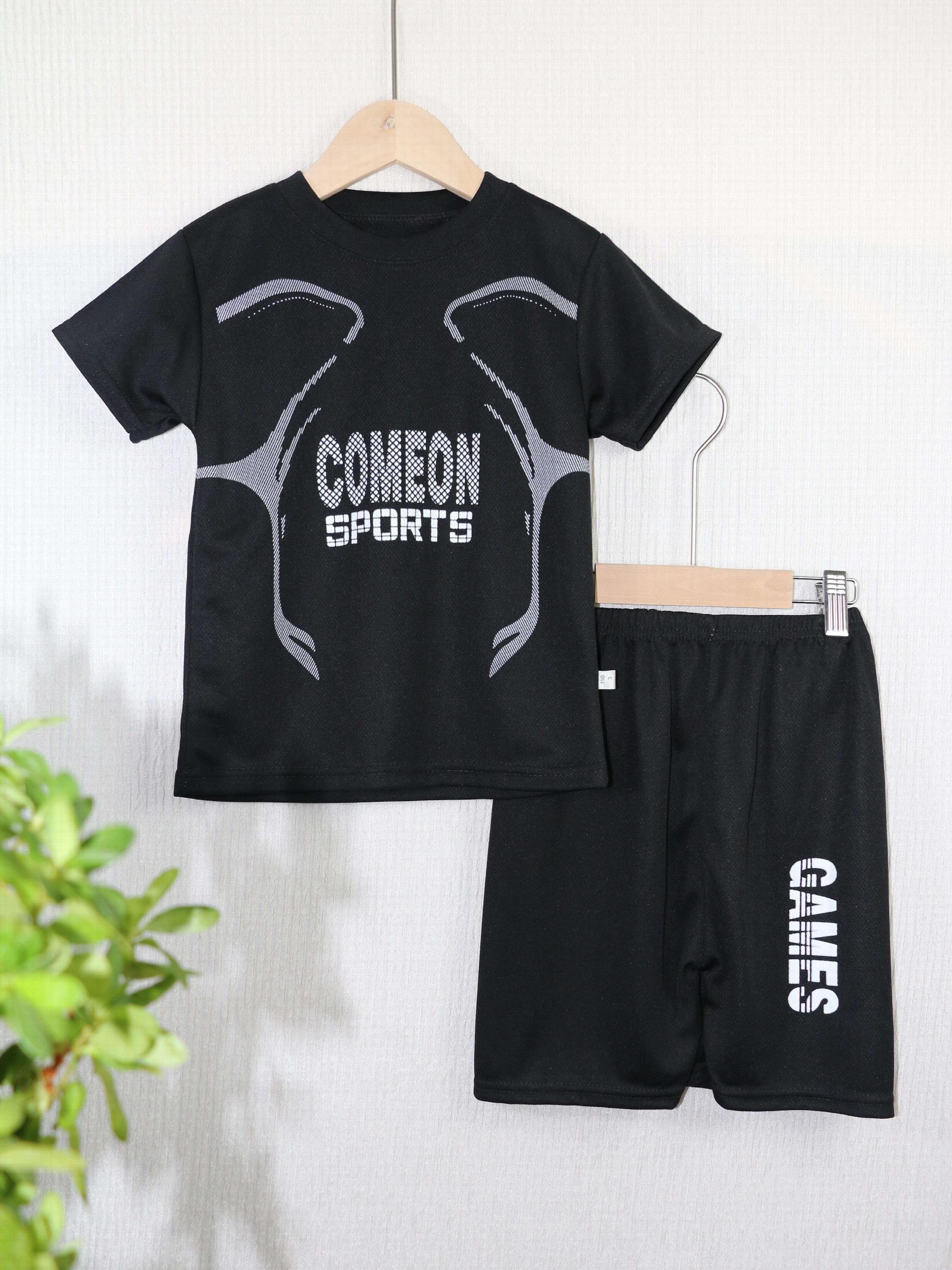 Boy's Sporty Style Outfit 2pcs T shirt & Shorts Set For Summer