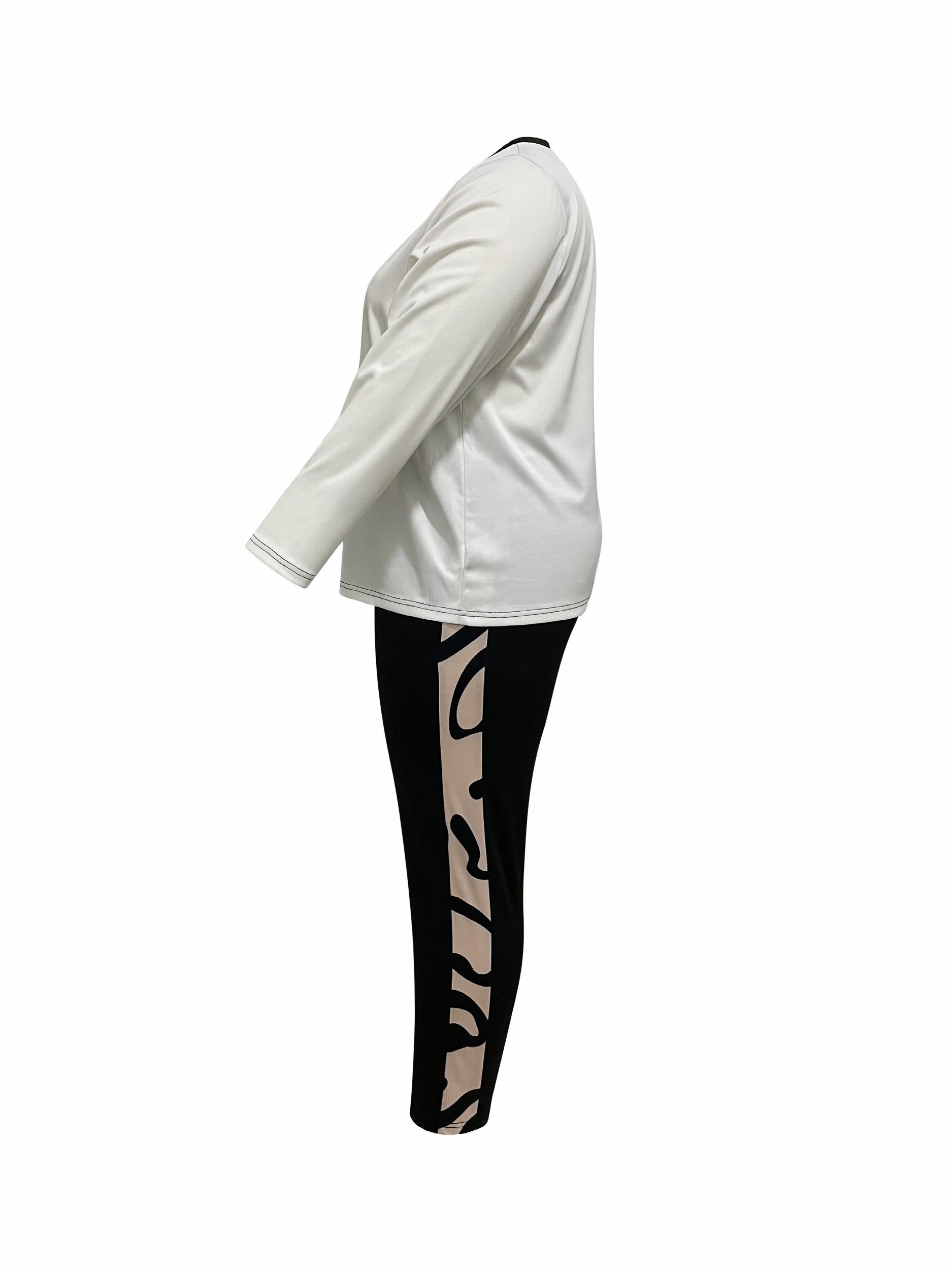 Women's Plus Graffiti Print Long Sleeve Top & Pants Set