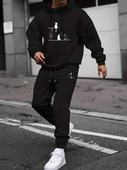 Men's Cats Print 2Pcs Outfits: T Shirt & Hooded Sweatshirt Set