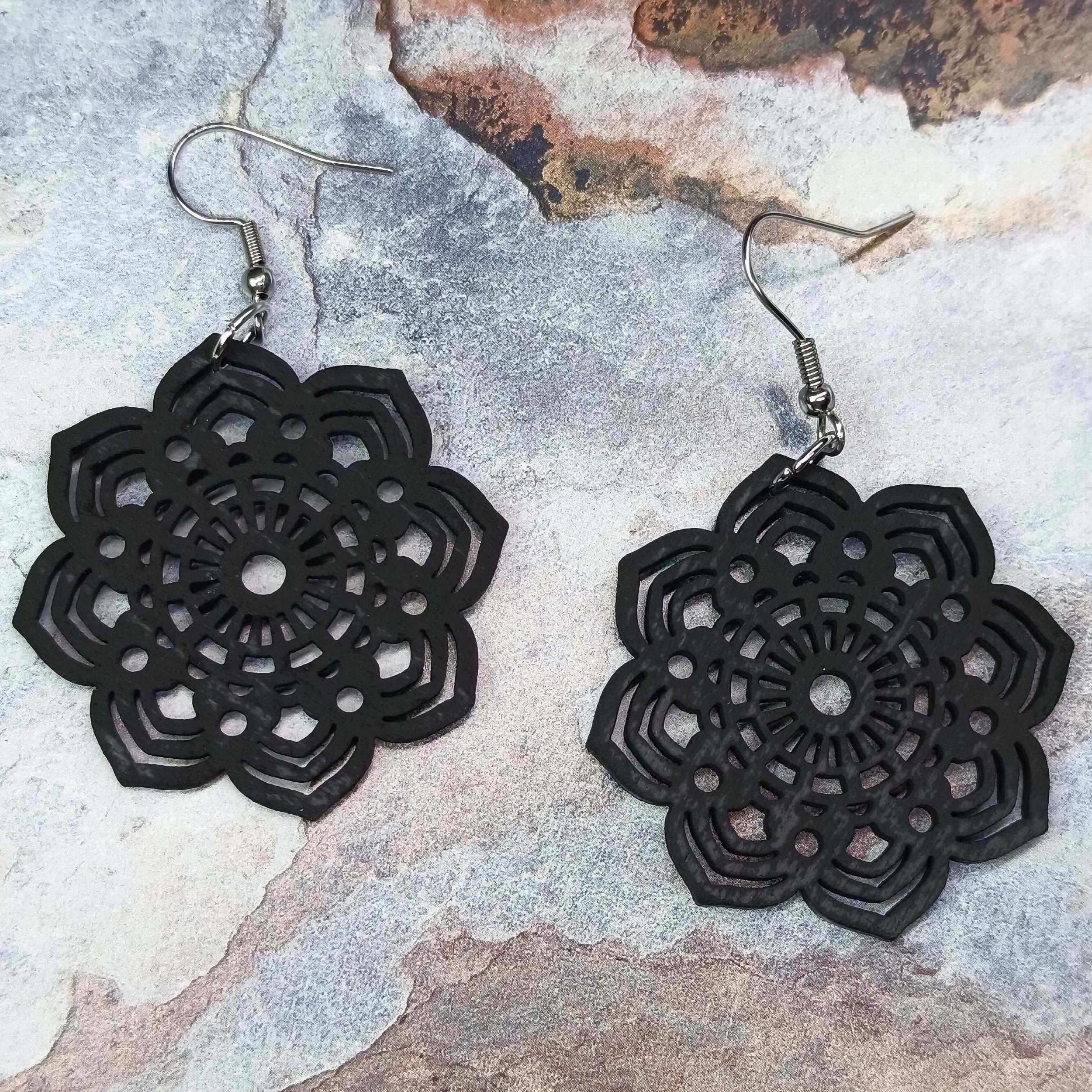 Flower Hollow Dangle Earrings Wooden Boho Style Gift