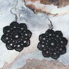 Flower Hollow Dangle Earrings Wooden Boho Style Gift
