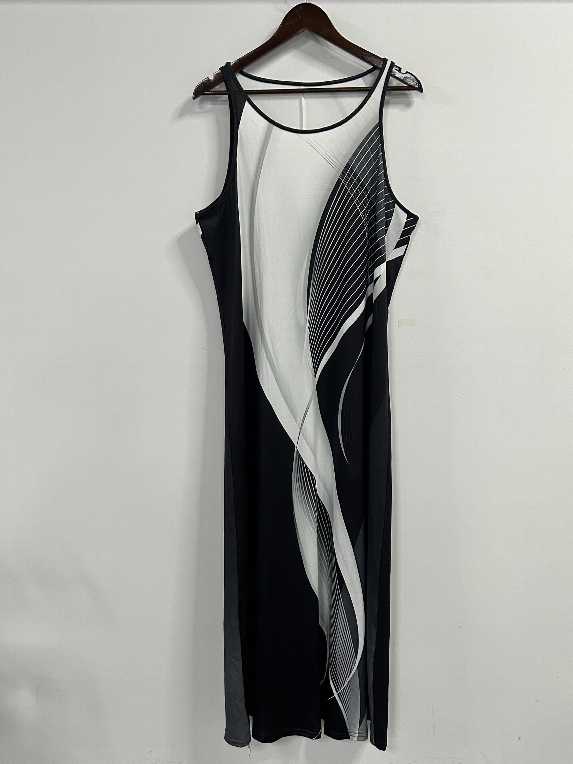  Colorblock Stripe Print Maxi Cami Dress