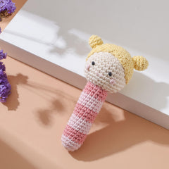 Crochet Rattle Baby Teether Toy Knitted Doll with Built in Bell 3D Rich Details