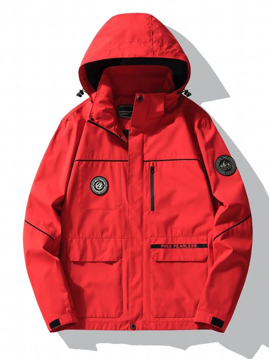 Men's Hooded Windbreaker Jacket Large Pocket Warm Jacket For Winter