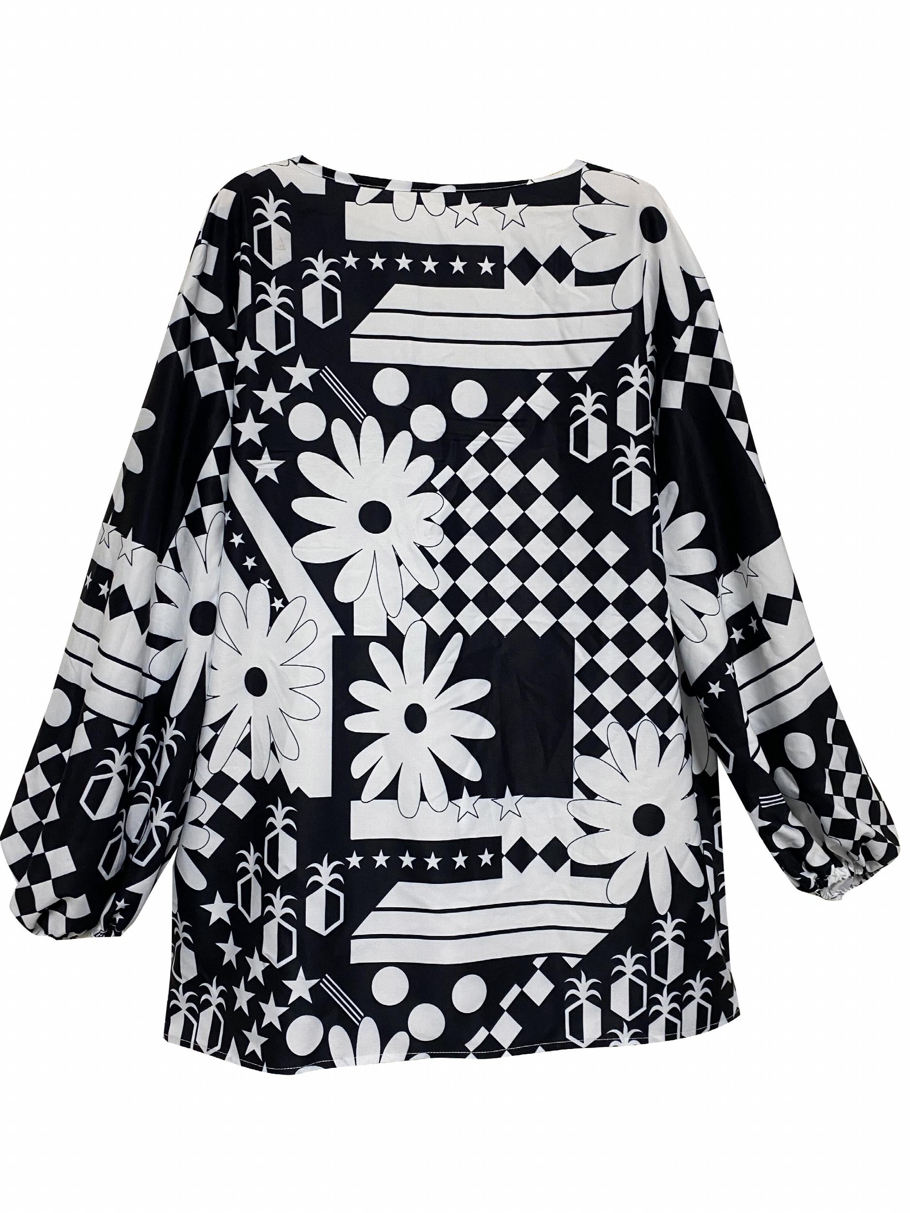  Casual Blouse Women's Plus Random Print Lantern Sleeve