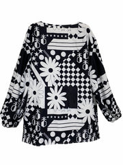  Casual Blouse Women's Plus Random Print Lantern Sleeve
