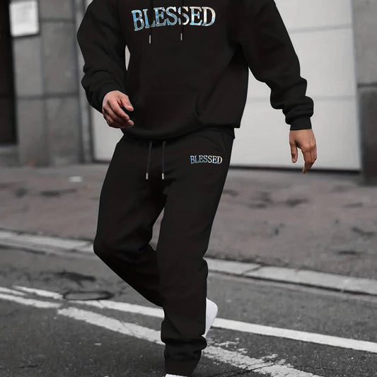 Men's Casual Long Sleeve T Shirt Hooded Sweatshirt & Sweatpants Joggers Set