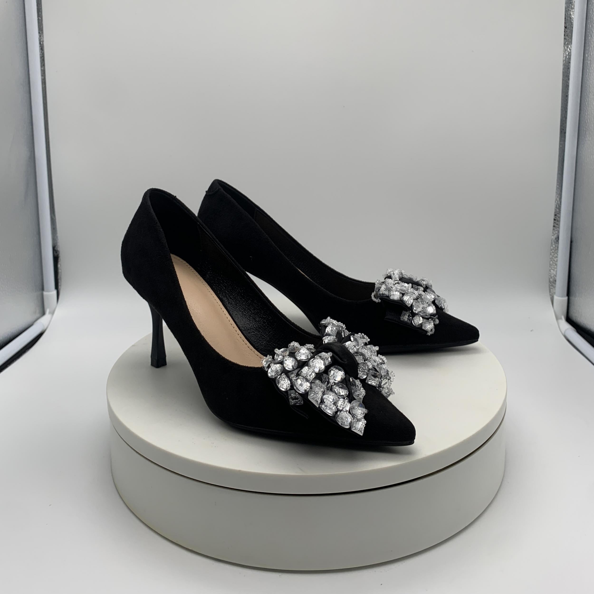 Rhinestone Bow Tie High Heels Pointed Toe Stiletto Pumps