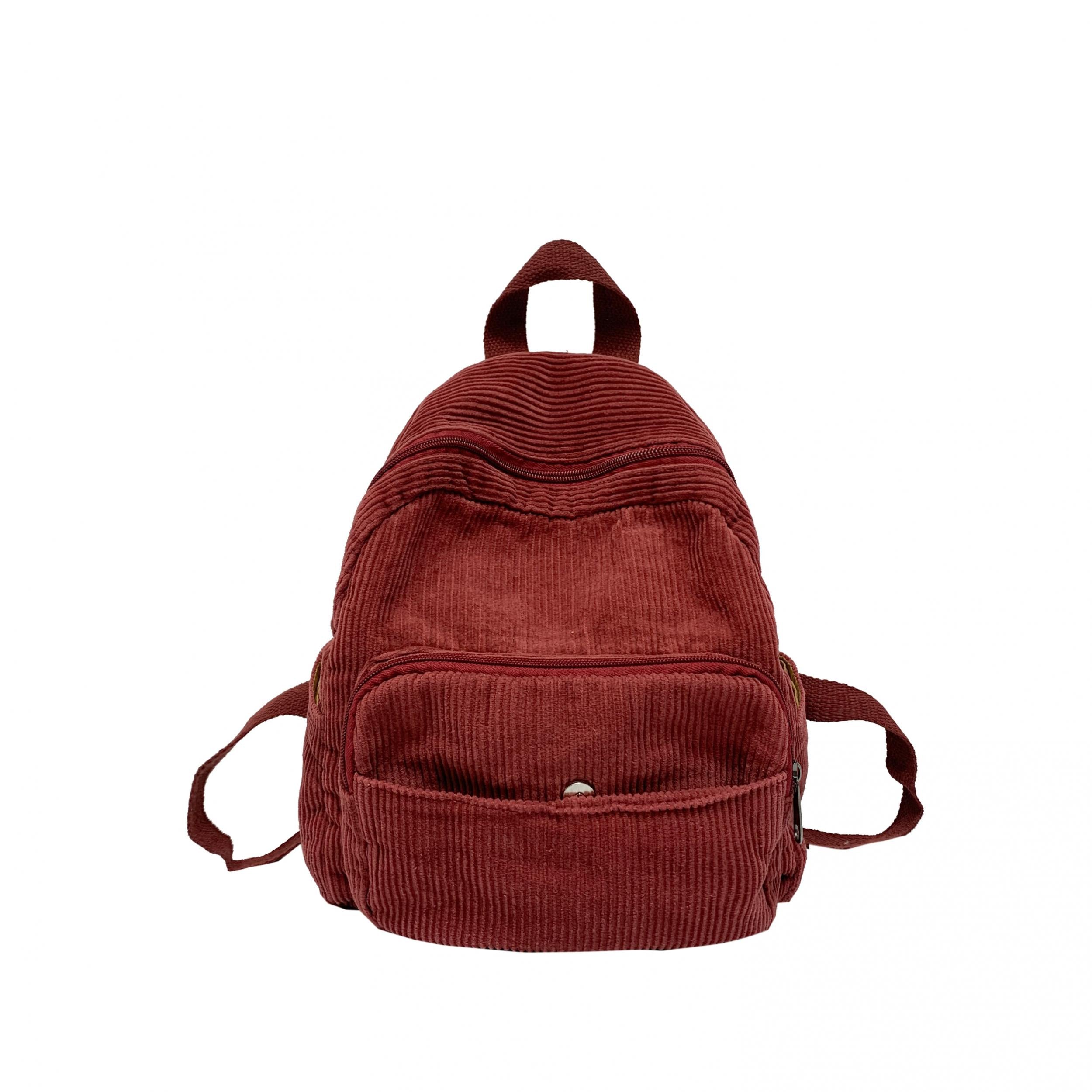 Corduroy Backpack Preppy Schoolbag Casual Travel Daypack Women