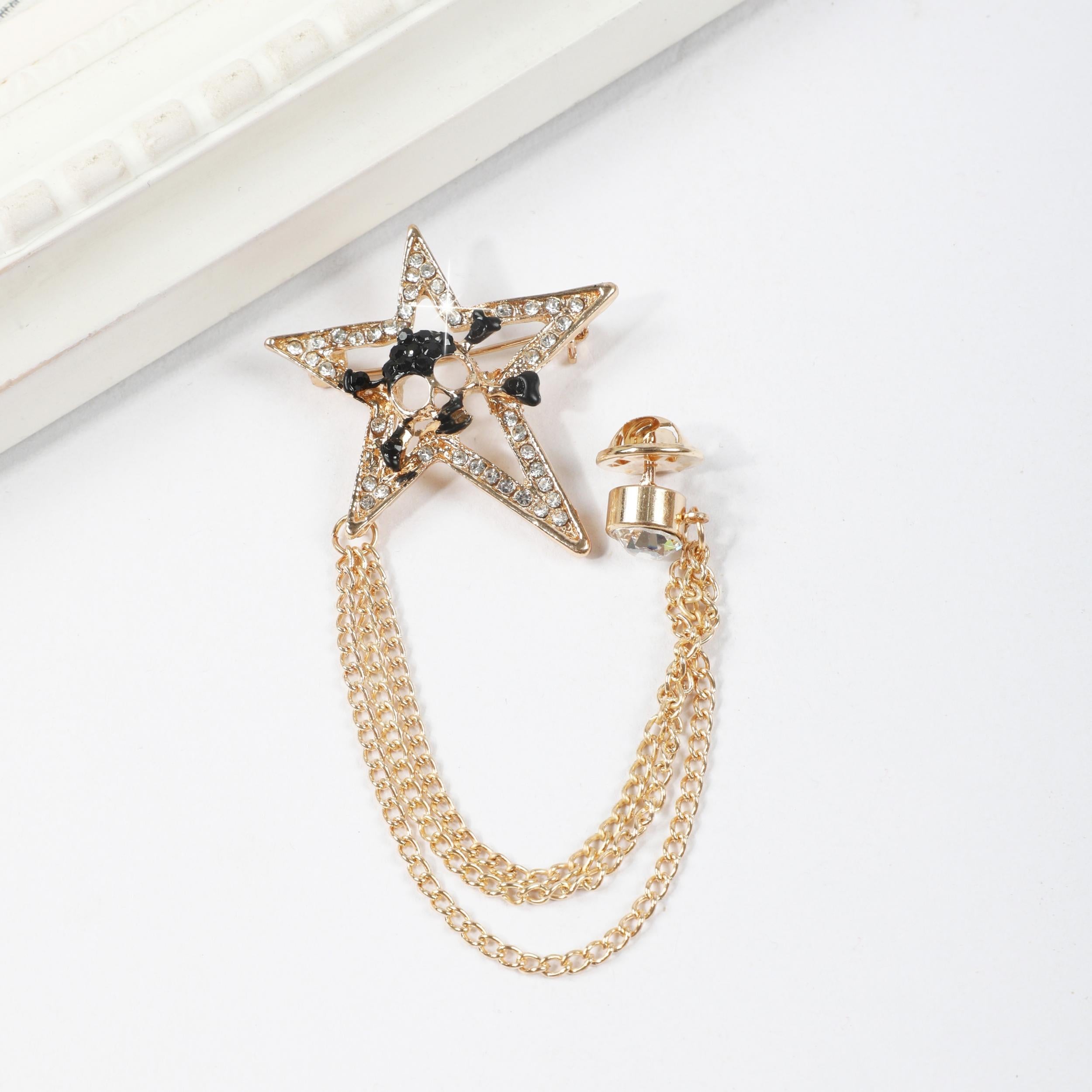Skull Star Rhinestone Tassel Brooch Pin for Wedding Banquet