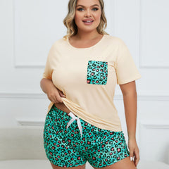 Leopard Print Tee & Bow Knot Shorts Pajama Set