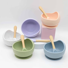 Baby Suction Bowl & Spoon Set Silicone Weaning Food Bowls