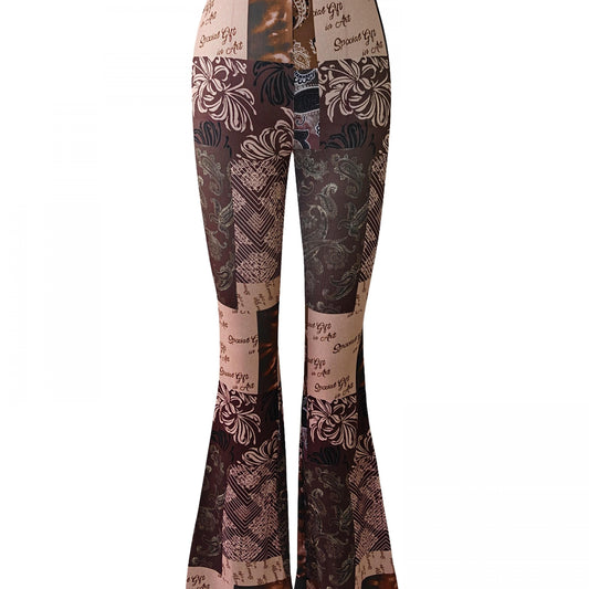Flower Letter Block Sports Flare Pants Women's Yoga Bell bottoms Pants