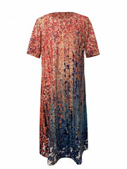  Allover Print Short Sleeve Round Neck Dress with Pockets