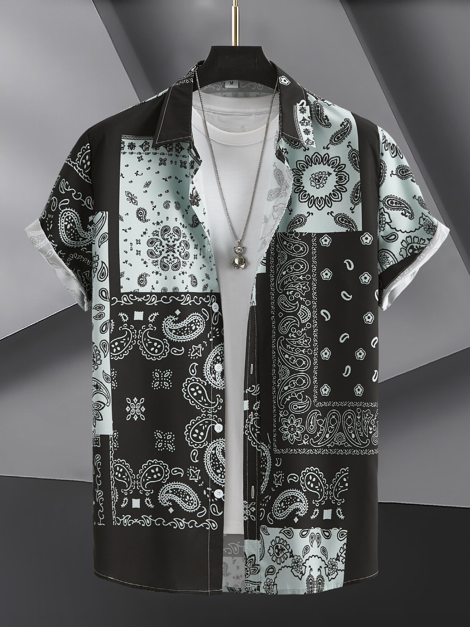 Paisley Print Men s Casual Short Sleeve Mismatch Shirt for Summer Vacation