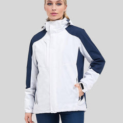  Colorblock Zipper Drawstring Hooded Outdoor Jacket