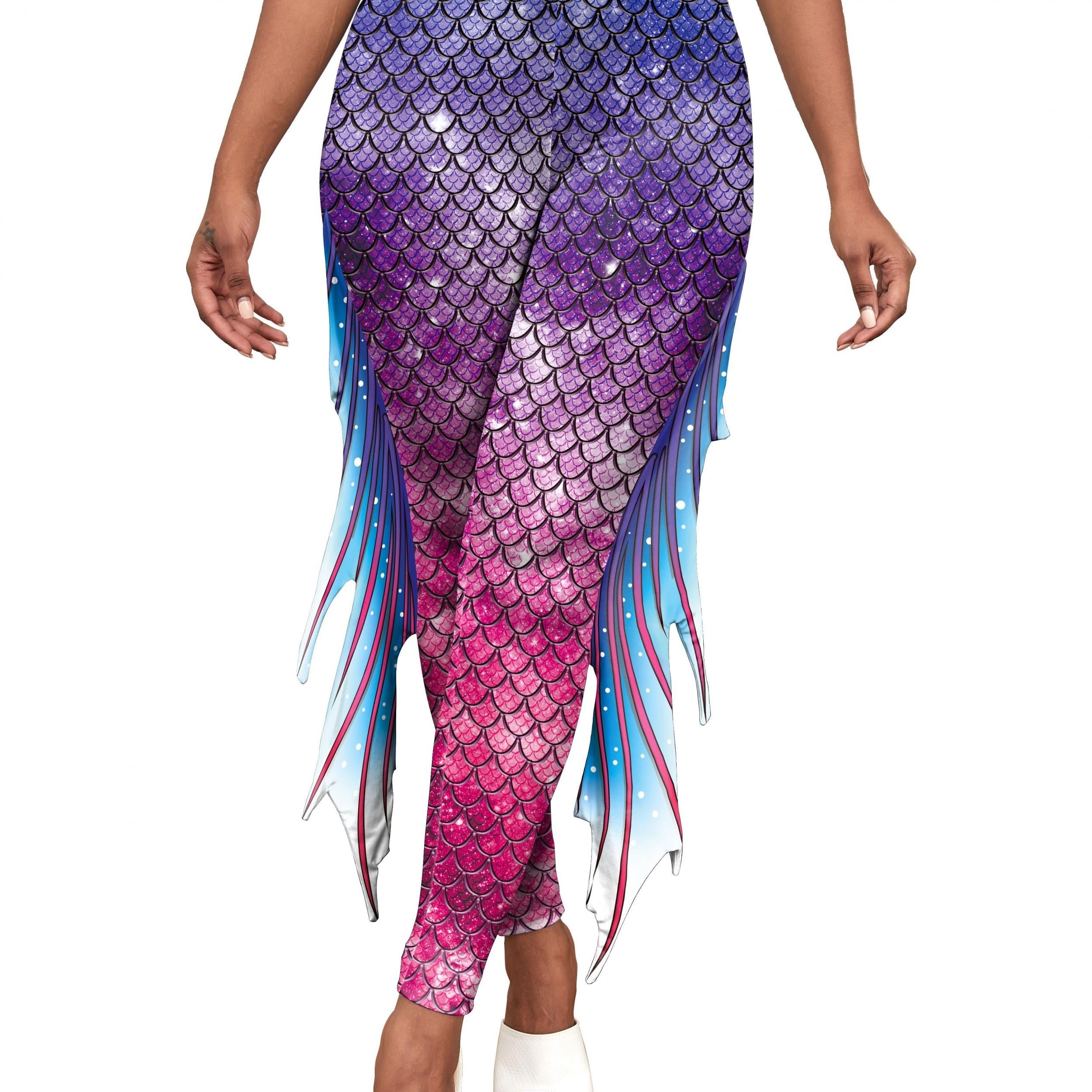 Fish Scale Print Leggings With Fins High Waist Bodycon Leggings