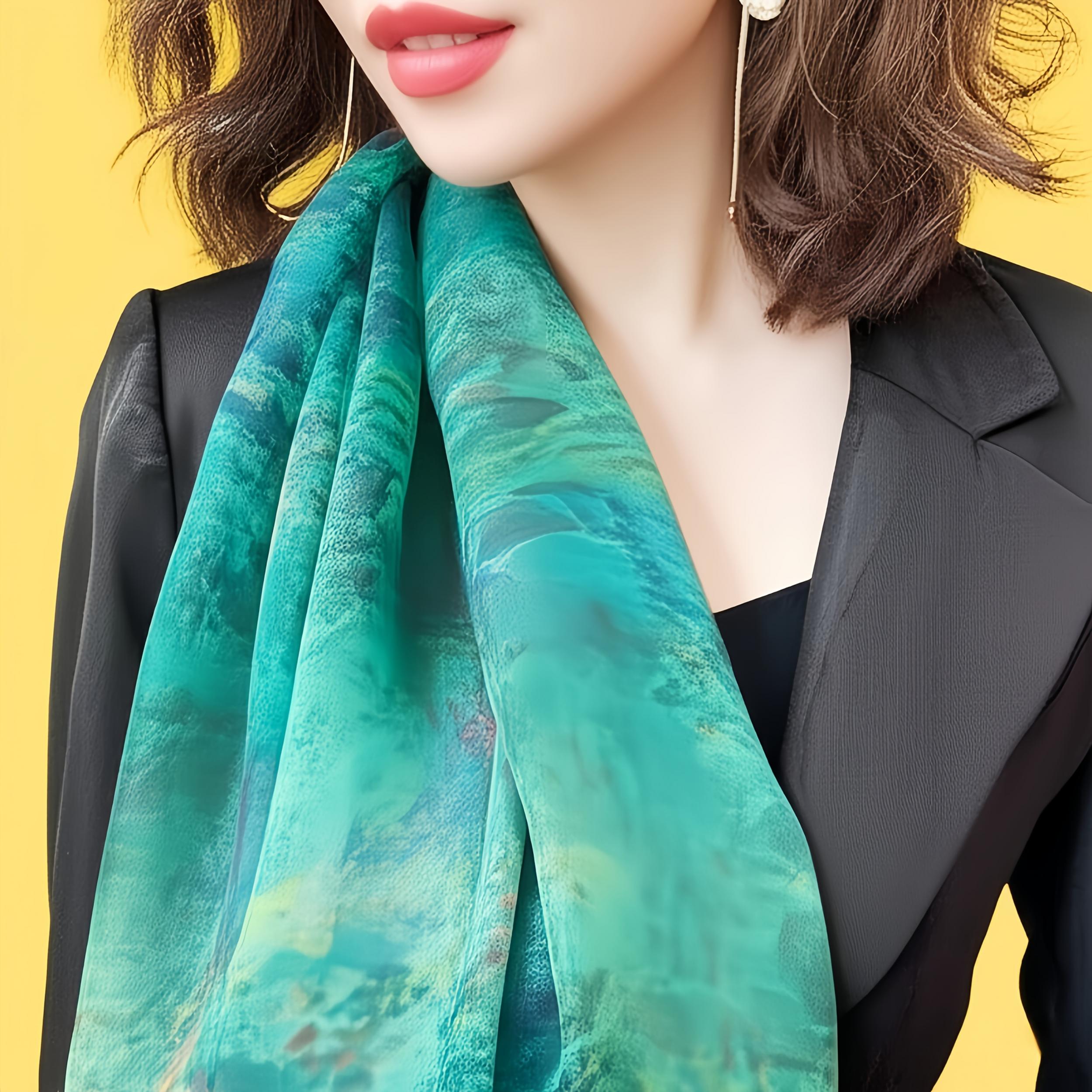 Yourou Semi Transparent Green Field Scarf 180x120cm