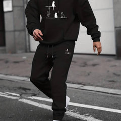 Men's Cats Print 2Pcs Outfits: T Shirt & Hooded Sweatshirt Set