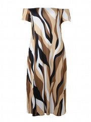  Colorblock Stripe Off Shoulder Maxi Dress With Pockets