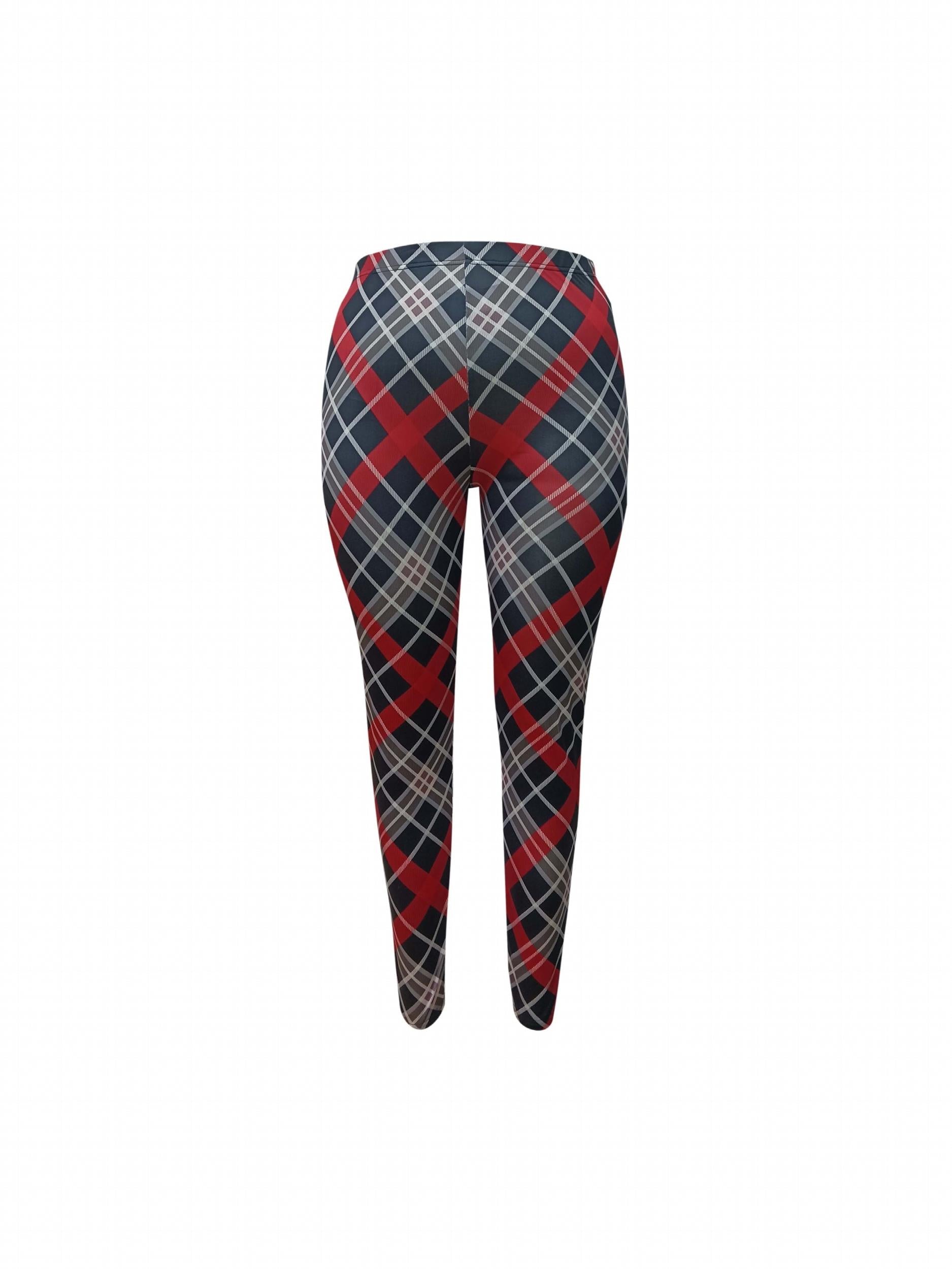  Plaid Print Skinny Trousers