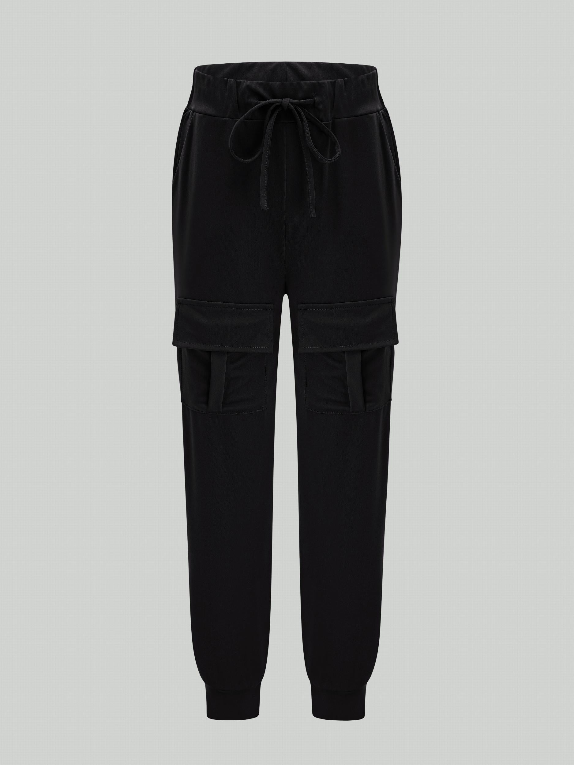 Women's Plus Elastic Drawstring Cargo Joggers With Pockets