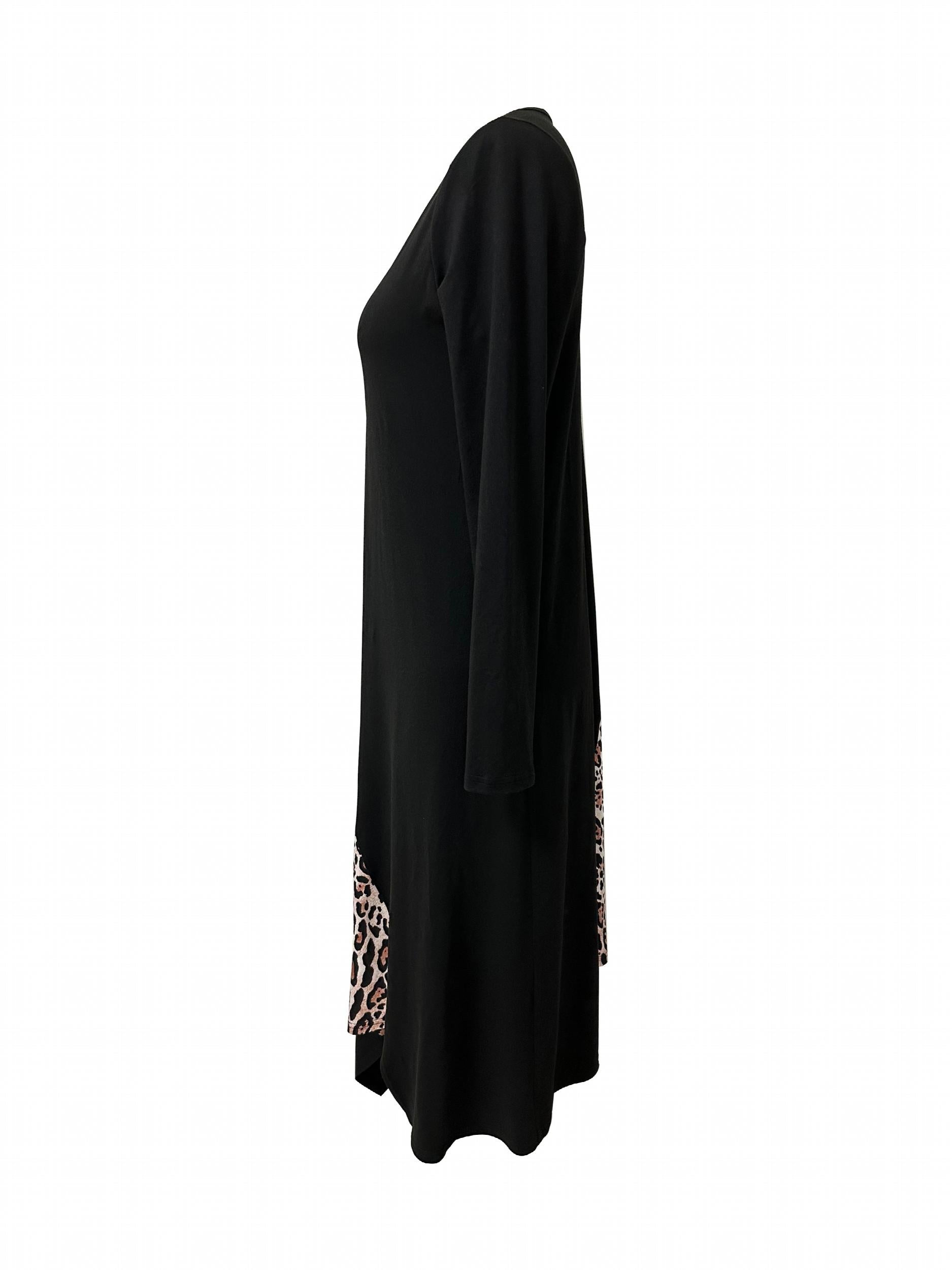 Leopard Print Lounge Dress Long Sleeve Crew Neck Women's Loungewear