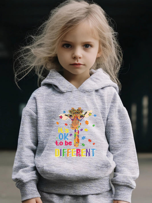 Giraffe Print Hoodie & Pants Set for Girls, Sporty Outfit