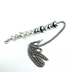 Faux Pearl Waist Chain Heart Shaped Metal Belt for Women