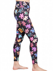Jigsaws Print Skinny Leggings Stretchy Women's Casual Leggings