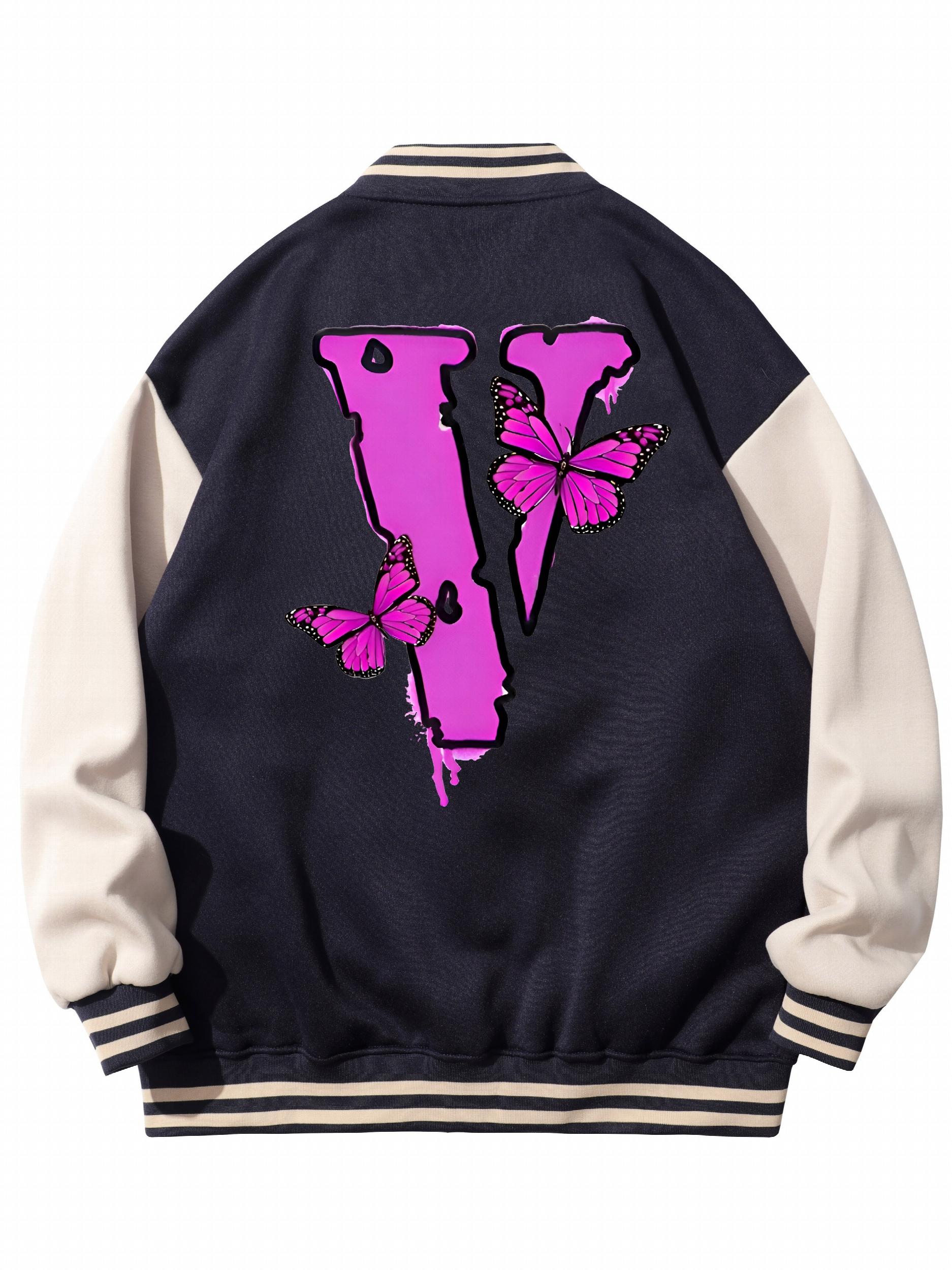 Butterfly Pattern Varsity Jacket Men's Block Button Up Jacket