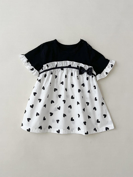 Bow Love Print Casual Dress For Baby Girl