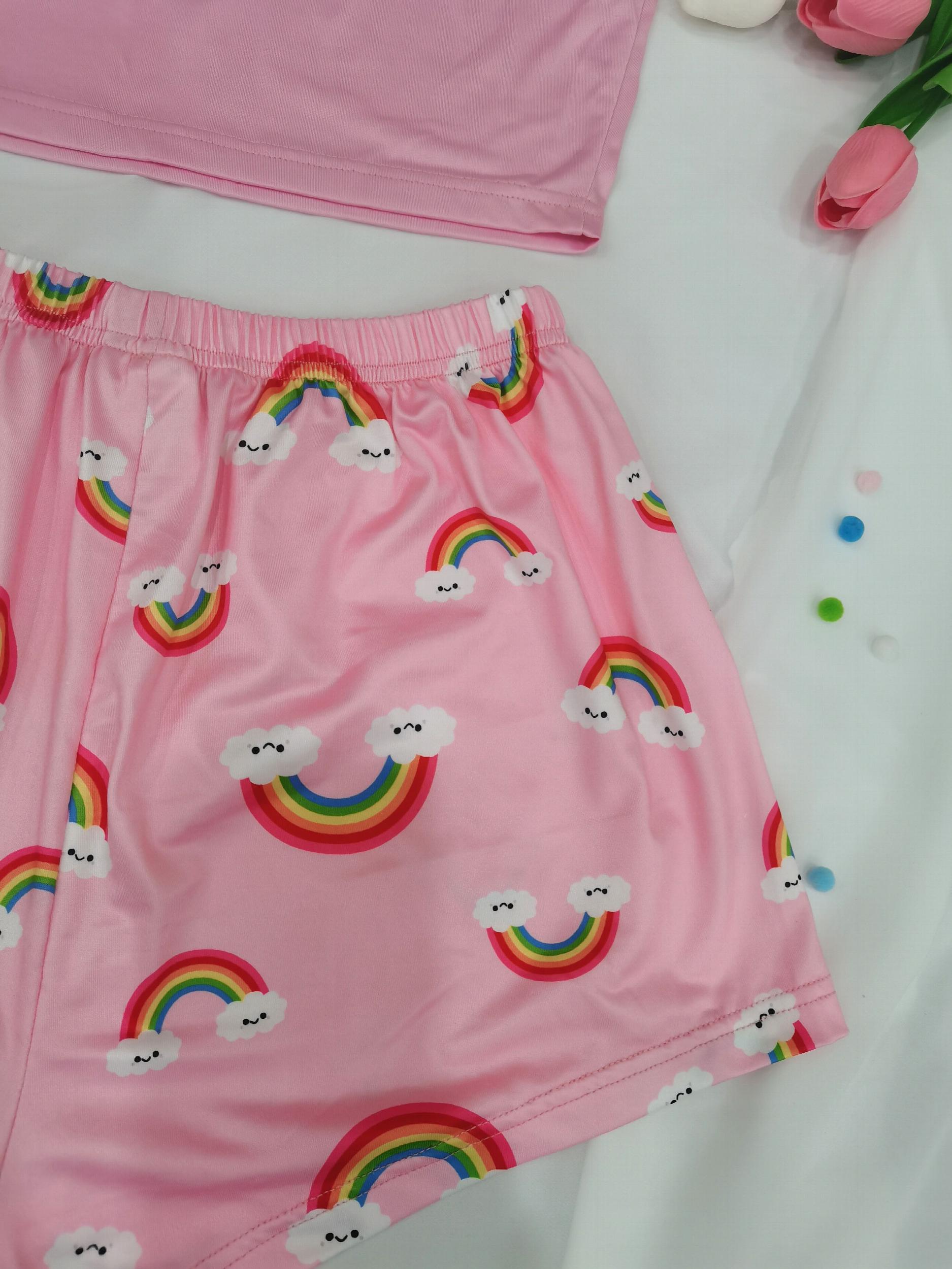 Rainbow Print Pajama Set Cami Top & Shorts Women's Sleepwear