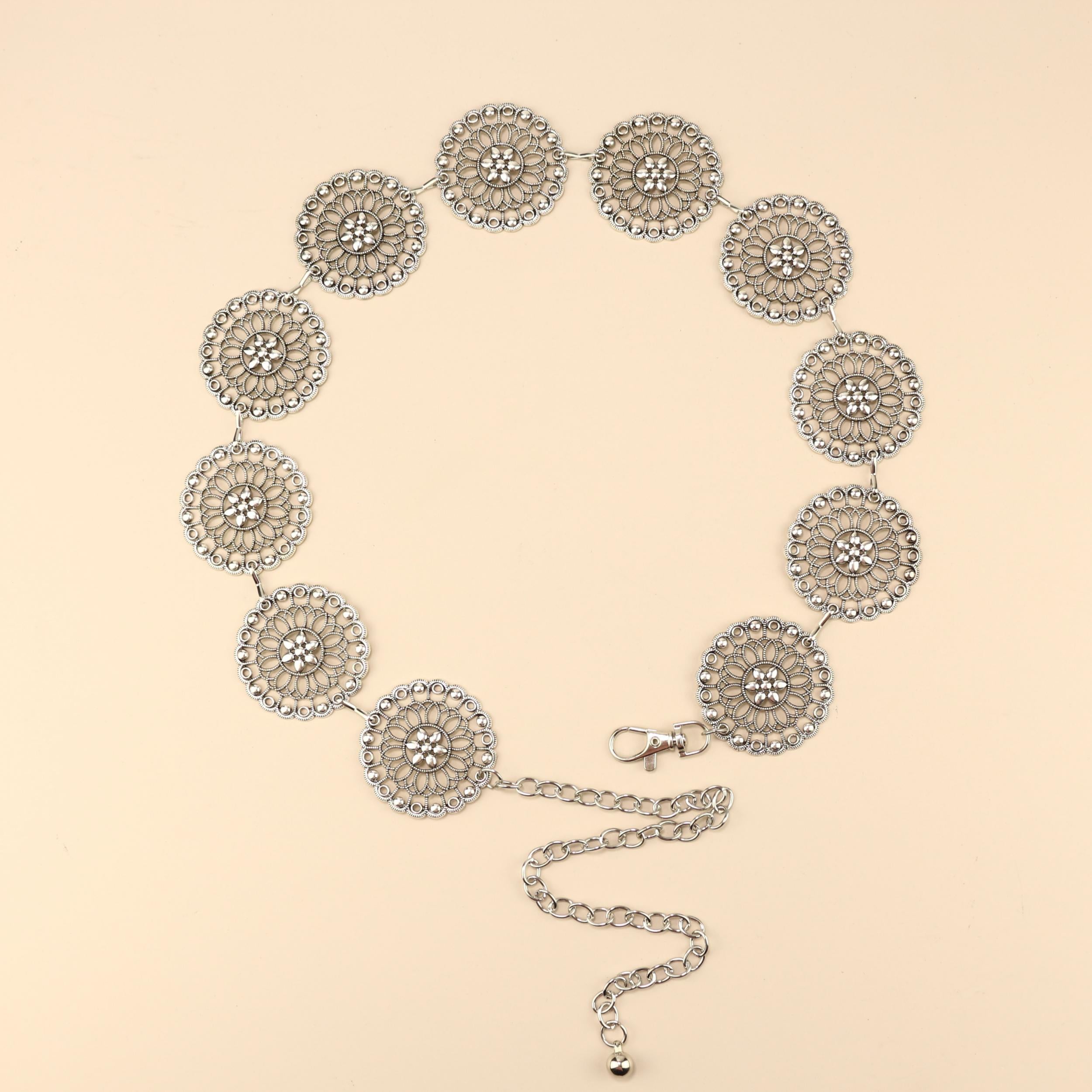 Geometric Flower Waist Chain Vintage Hollow Out Chain Belt
