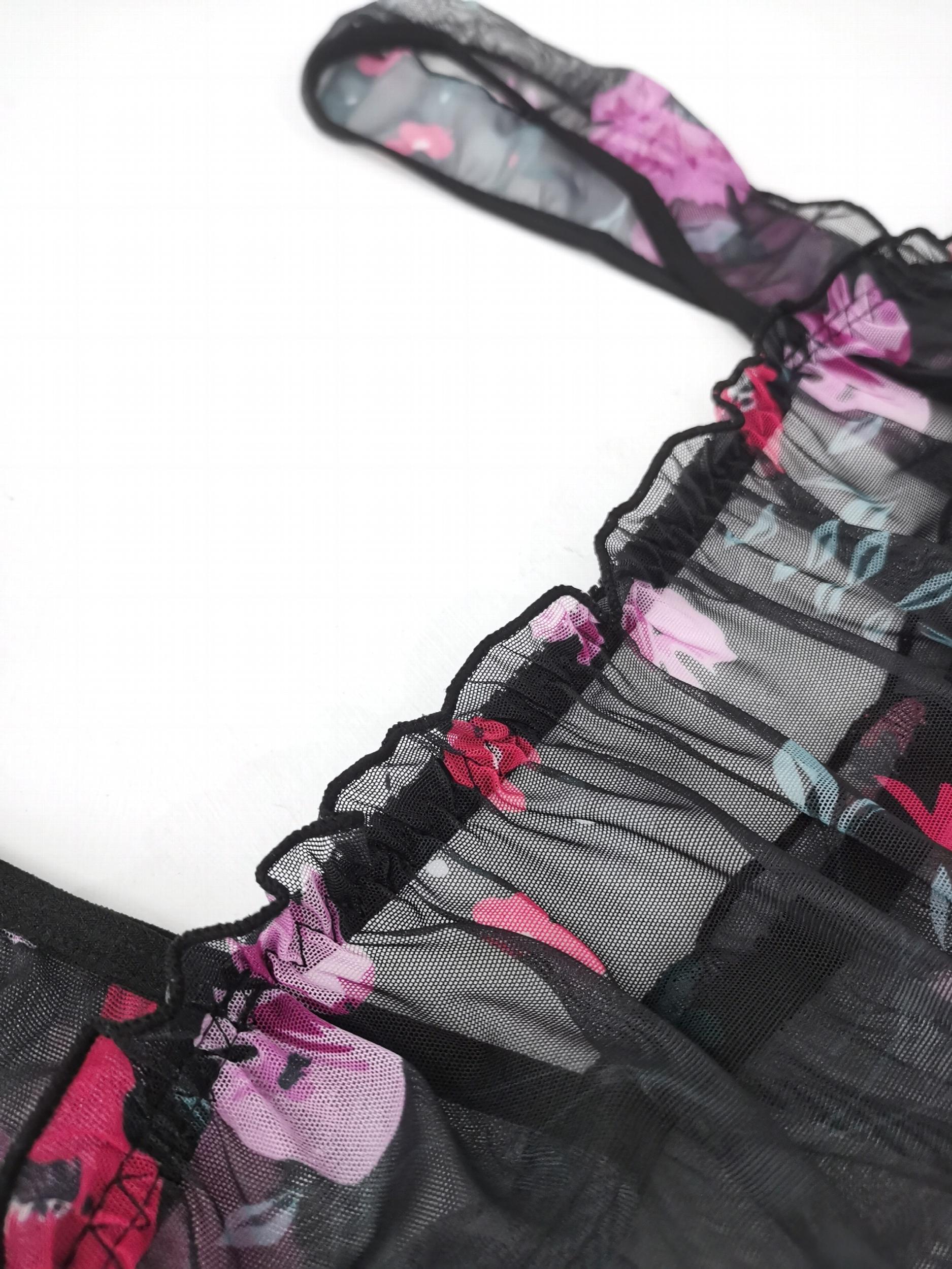 Floral Print Ruffle Trim Mesh Tank Nightdress Women's Plus Size
