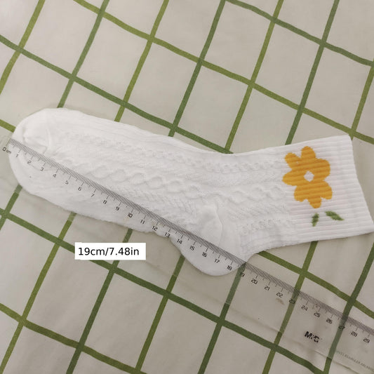 5 Pairs Autumn Winter Flower Pattern Socks