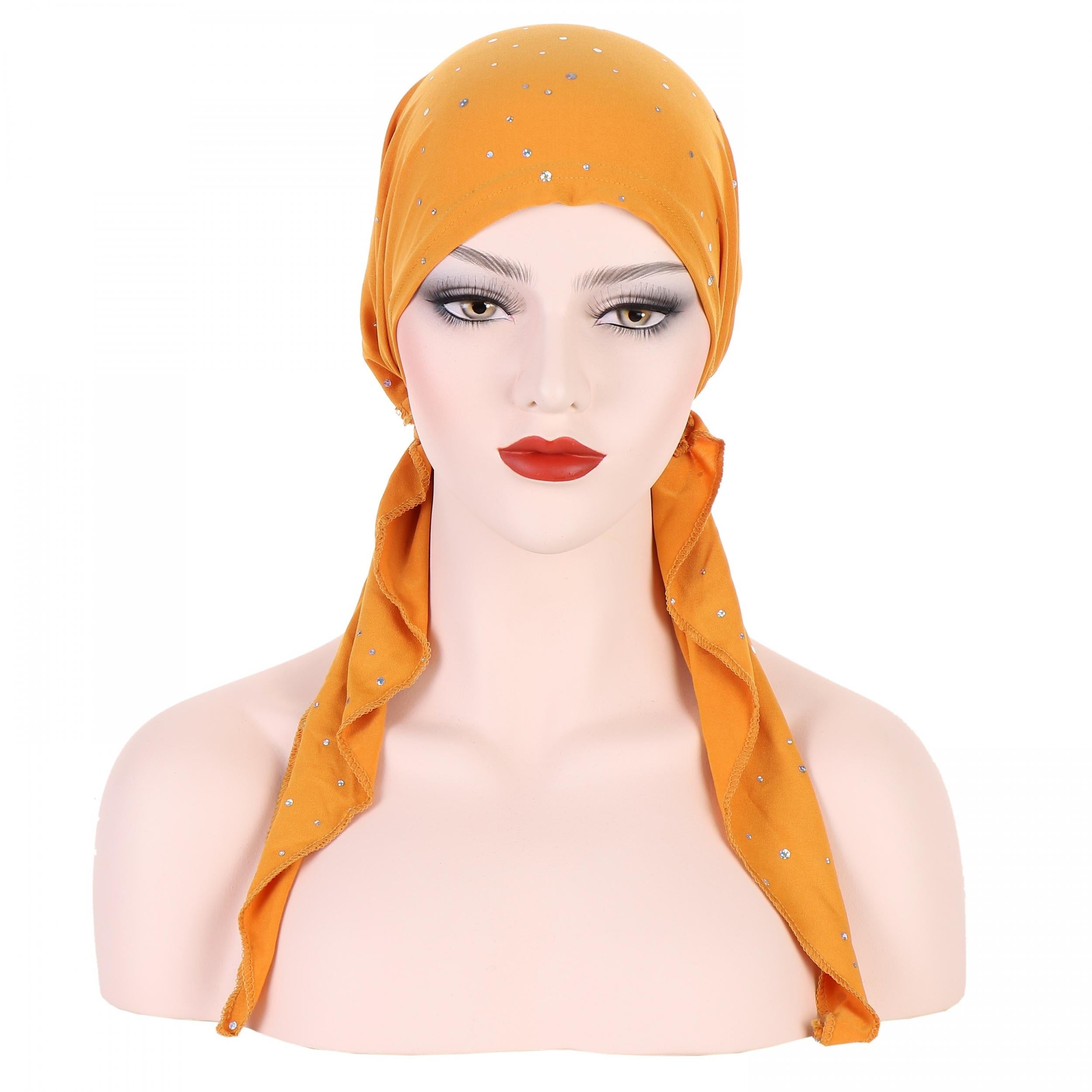 Rhinestone Decor Turban Cap Lace Up Headwrap Beanie Bandana Chemo Hats