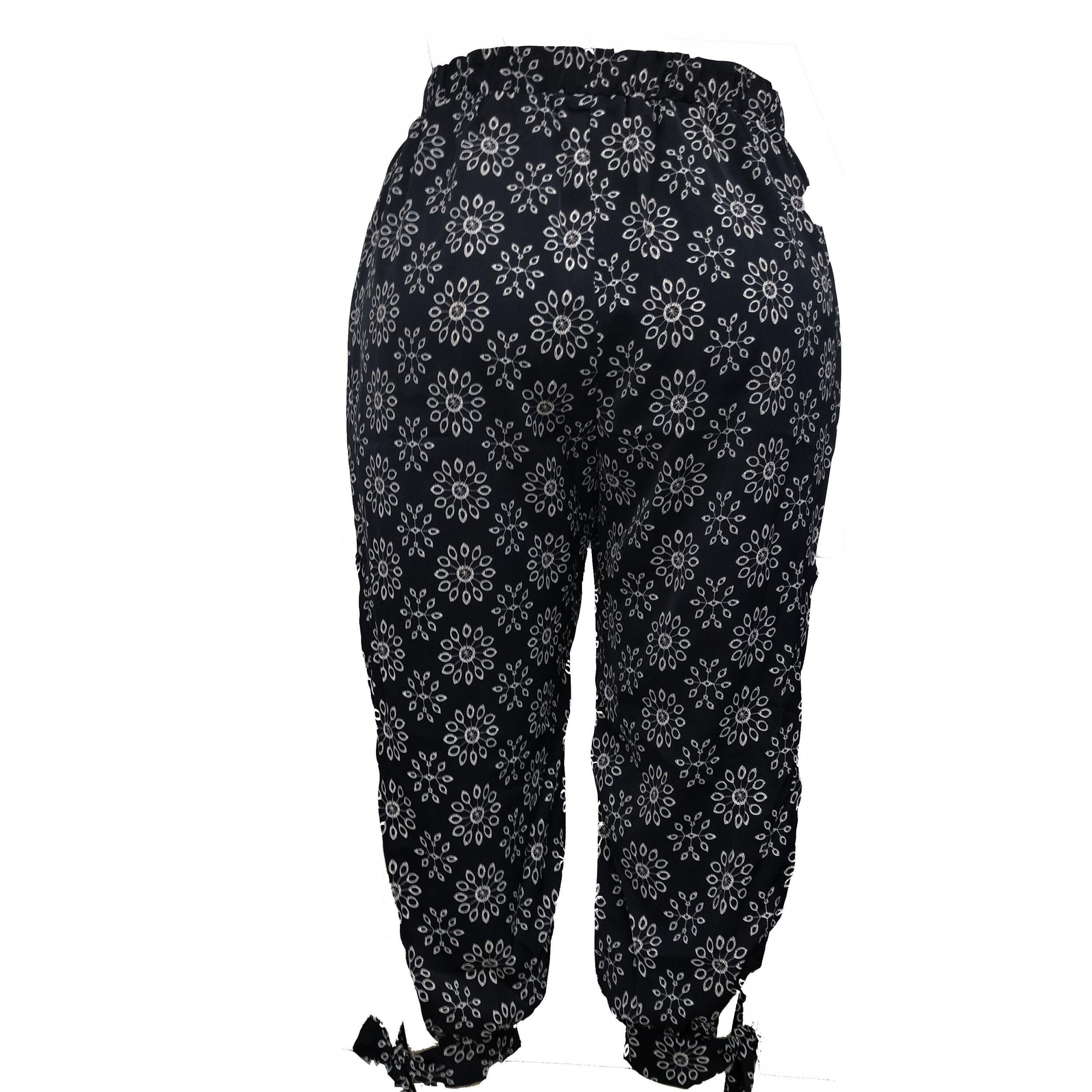  Damask Print Cut Out Slight Stretch Pants