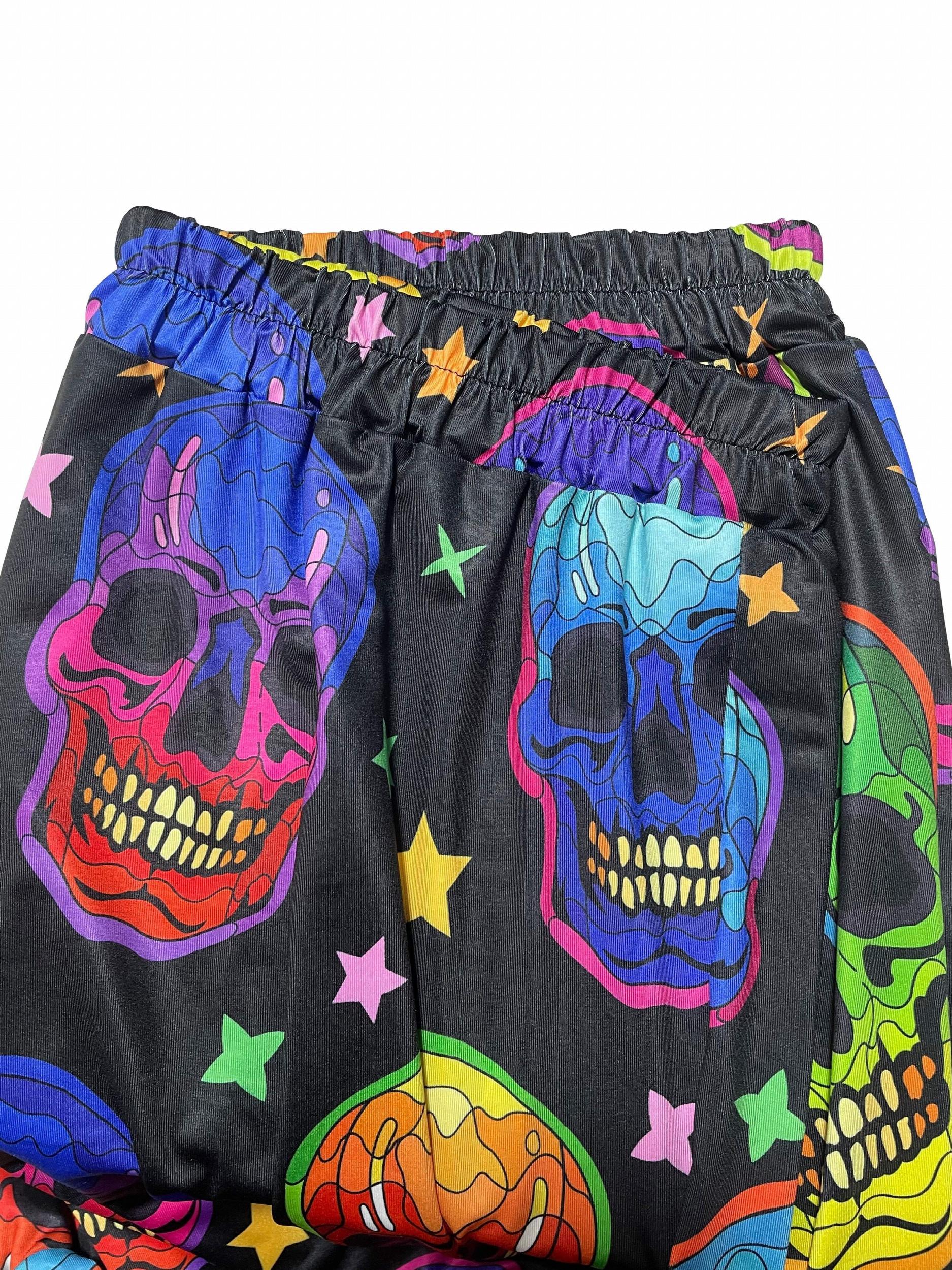 Skull Print Elastic Tapered Goth Pants Plus Size