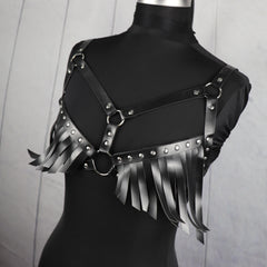 Striped Tassel Caged Bra Harness Belt Rivet Adjustable Corset Belt