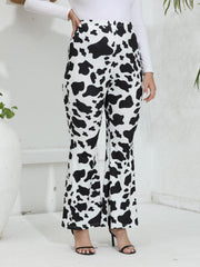  Women's Cow Print Flared Leg High Rise Trousers