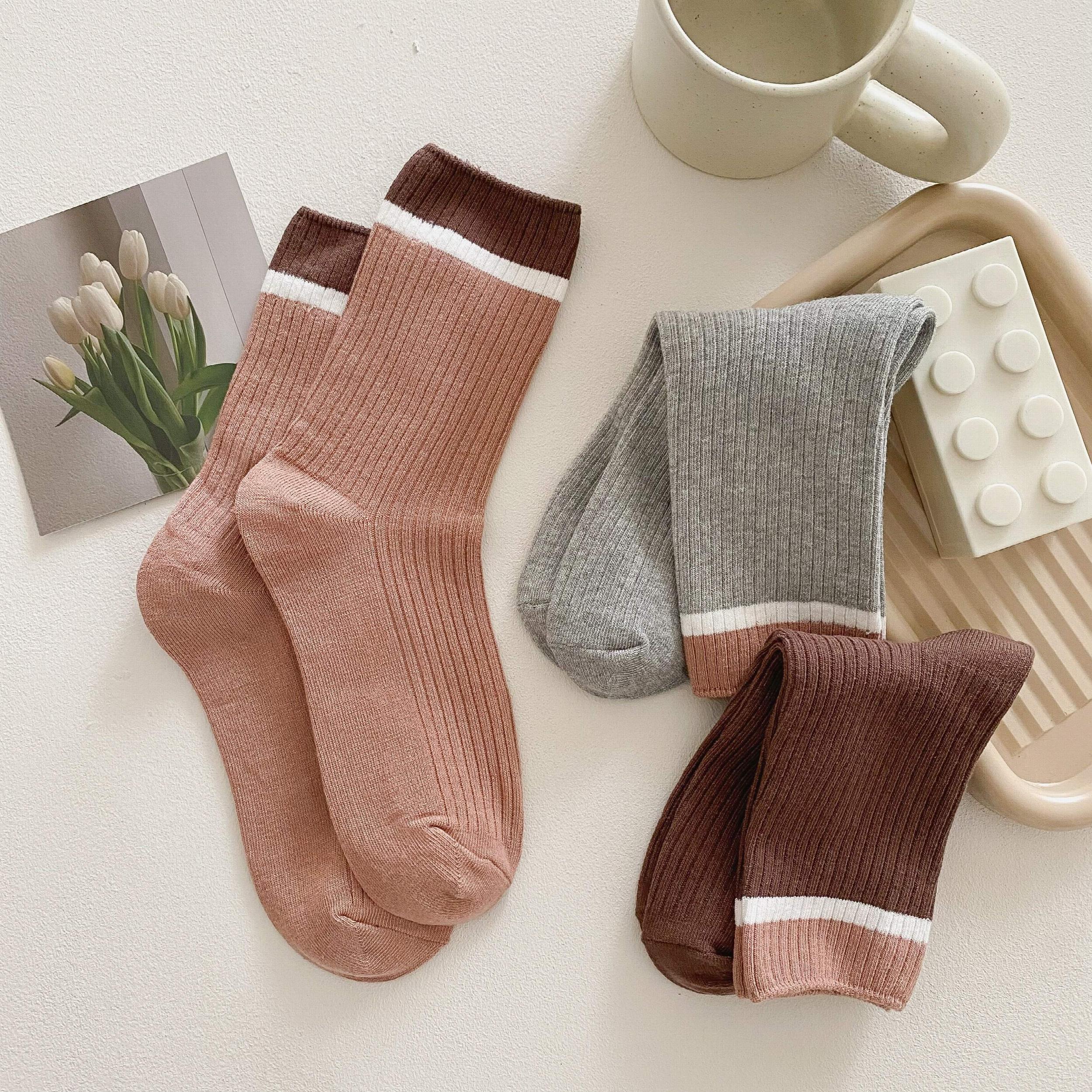 Colorblock Stripe Print Ribbed Socks Mid Tube Stockings