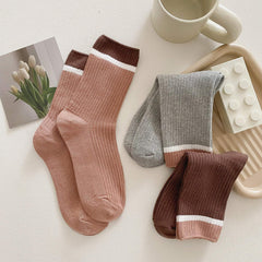 Colorblock Stripe Print Ribbed Socks Mid Tube Stockings